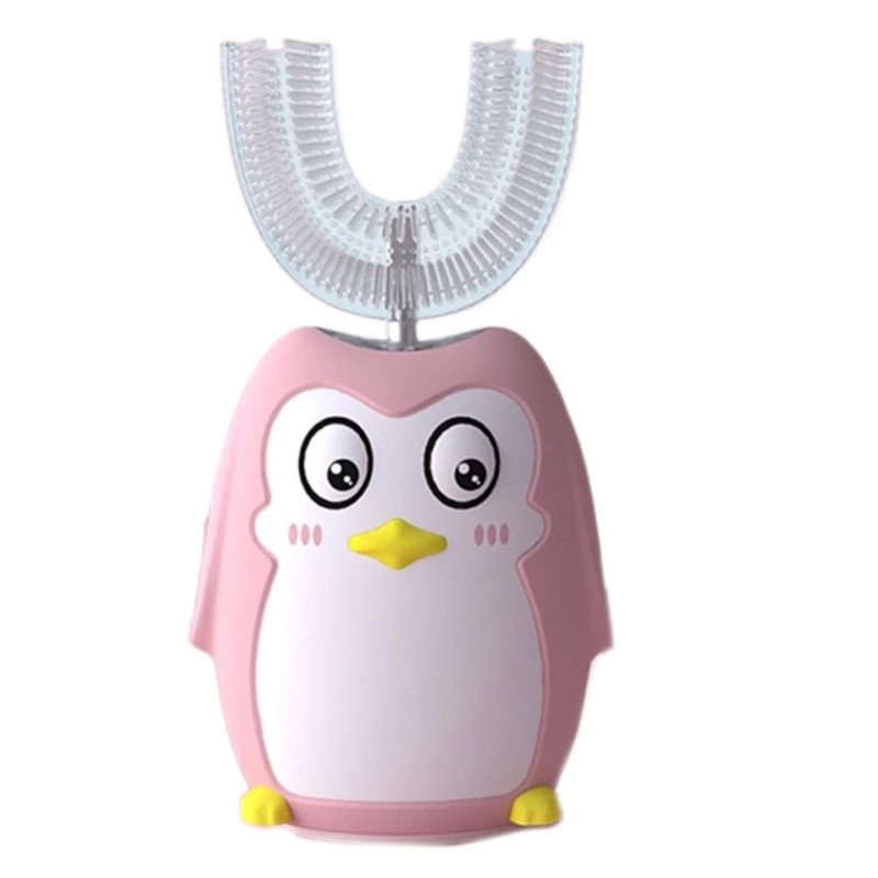 

Wireless USB Rechargeable Kids Electric Ultrasonic Toothbrush U Shaped Cartoon Penguin Toddler Waterproof Automatic Teeth Tool