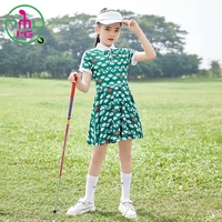 mg summer clothes girls golf short sleeve printed dark green dress slim lady sports young children shirts breathable wear skirts