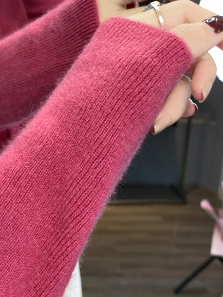 00 Pure Wool Hoodie Bottoming Shirt Women 2024 New Spring and Autumn Plus size women clothing Winter Knit sweater