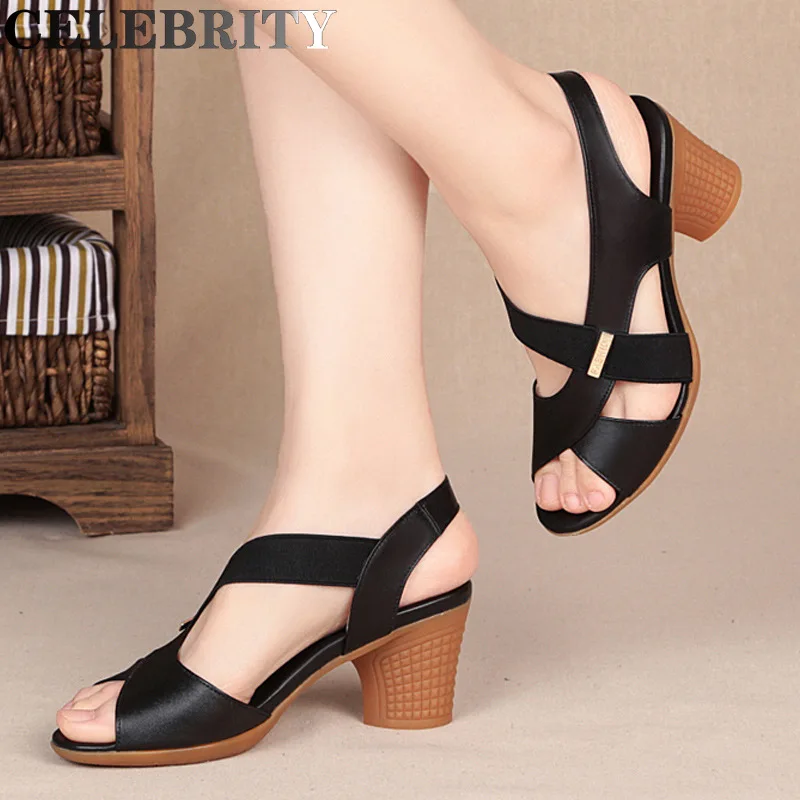 

Mr Co Fashion Women Sandals Platform Summer Round Mid Heel Peep Toe Casual Non-slip Back Strap Beach Ladies Shoes