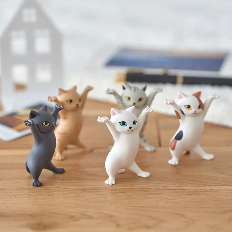 

5 Models Dancing Cat Figure Decoration Animation Cat Model Fashion Toy Enchanting Cat Capsule Toy Doll Cake Decoration