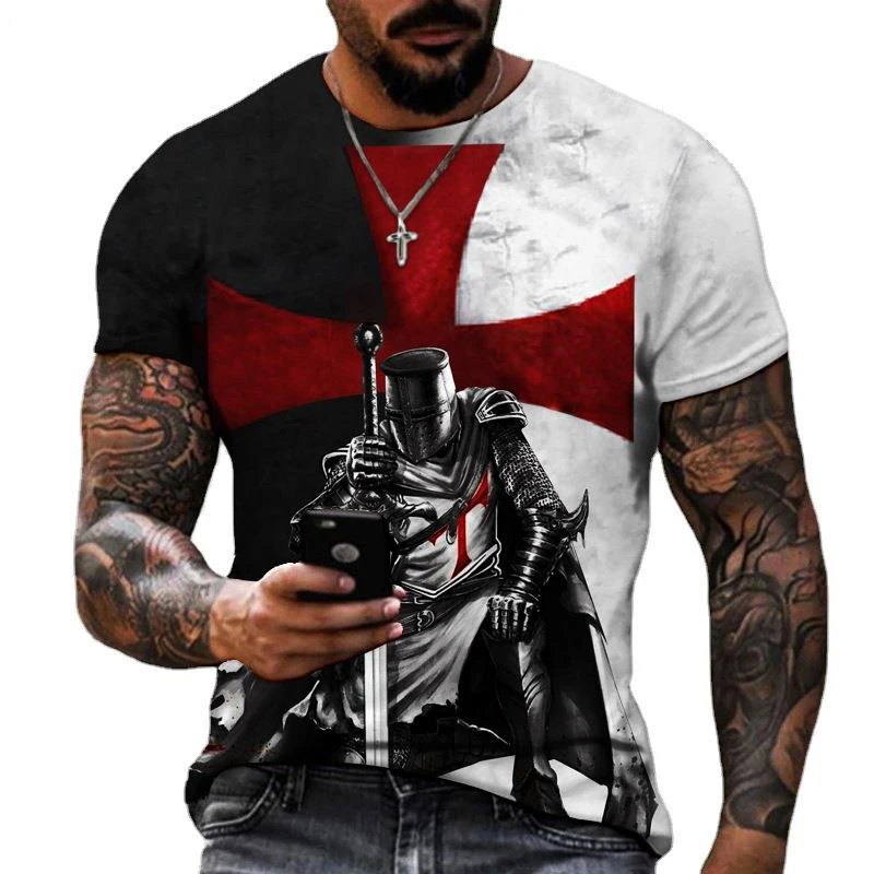 

Men's T-Shirts Samurai Pattern 3D Print T-Shirt Knights Templar Retro Style European American Short Sleeve T Shirt Men Tops Tees