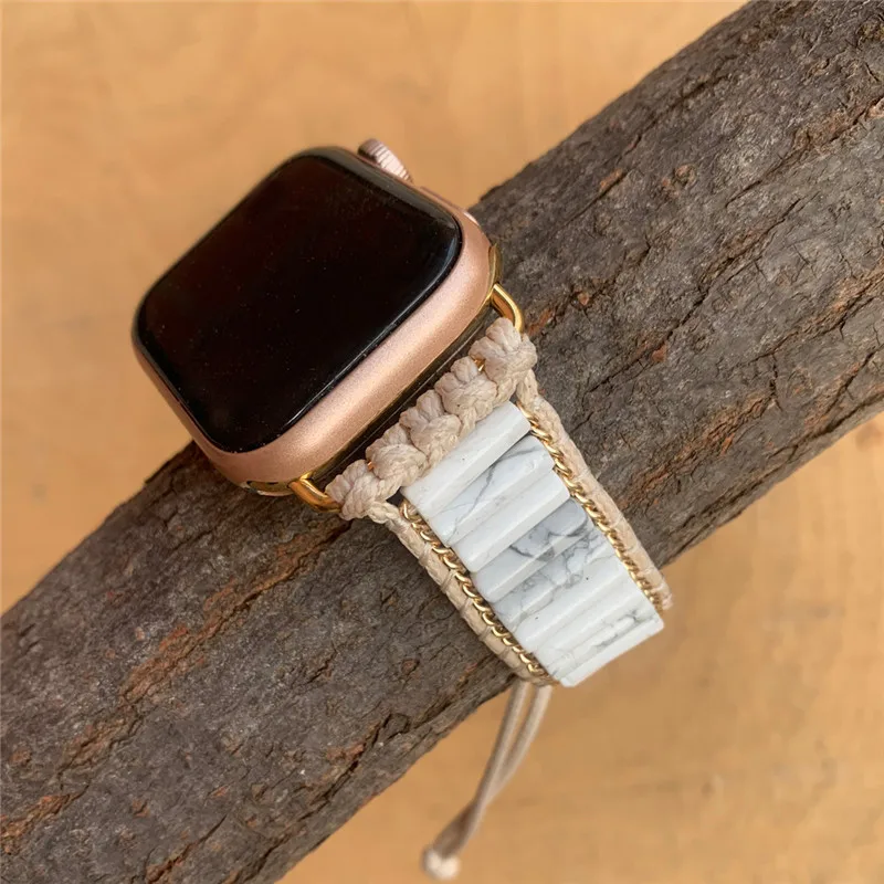 Howlite Watch Strap Natural Stone Gemstone Watch Band Apple Watch Fibit Series Smart Watch Iwatch 38 40 42 44mm Watchbands Gift