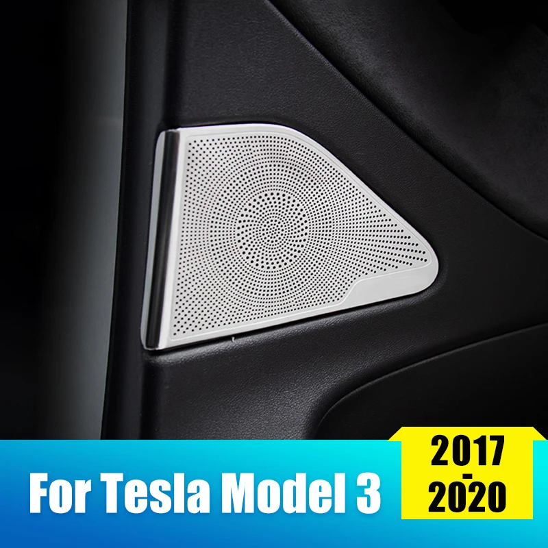 

Car Door Audio Speaker Cover Trim Ring Loudspeaker Tweeter Stickers For Tesla Model 3 2017- 2019 2020 Model3 Three Accessories