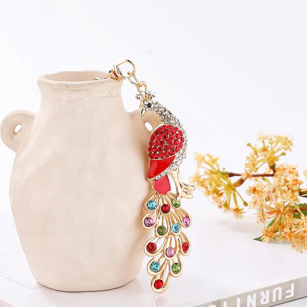 

Fashion Key Ring Not Easy to Fall Off Bright Color Rhinestone Peacock Bird Keychain Zinc Alloy Key Chain Fob Fashion Accessory