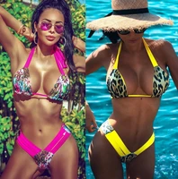 leopard brazilian bikini 2022 push up thong swimsuit female halter high cut neon swimwear women bathing suit micro sexy bikini