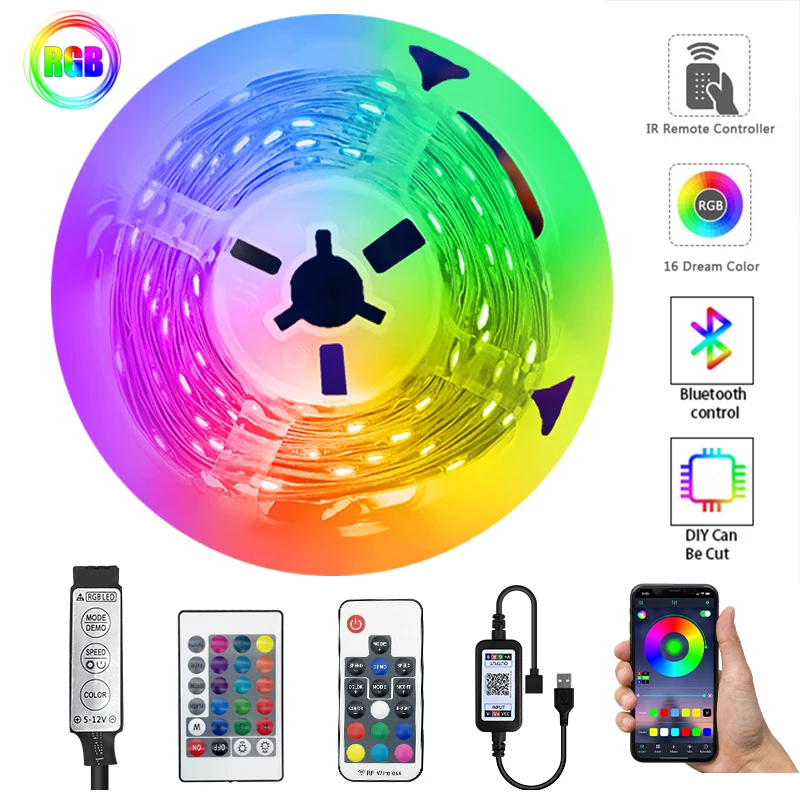 

LED Light Strips Bluetooth IR RF Controller Night Luminous String for Bedroom Music Flexible RGB 5050 Decoration BackLight Lamp