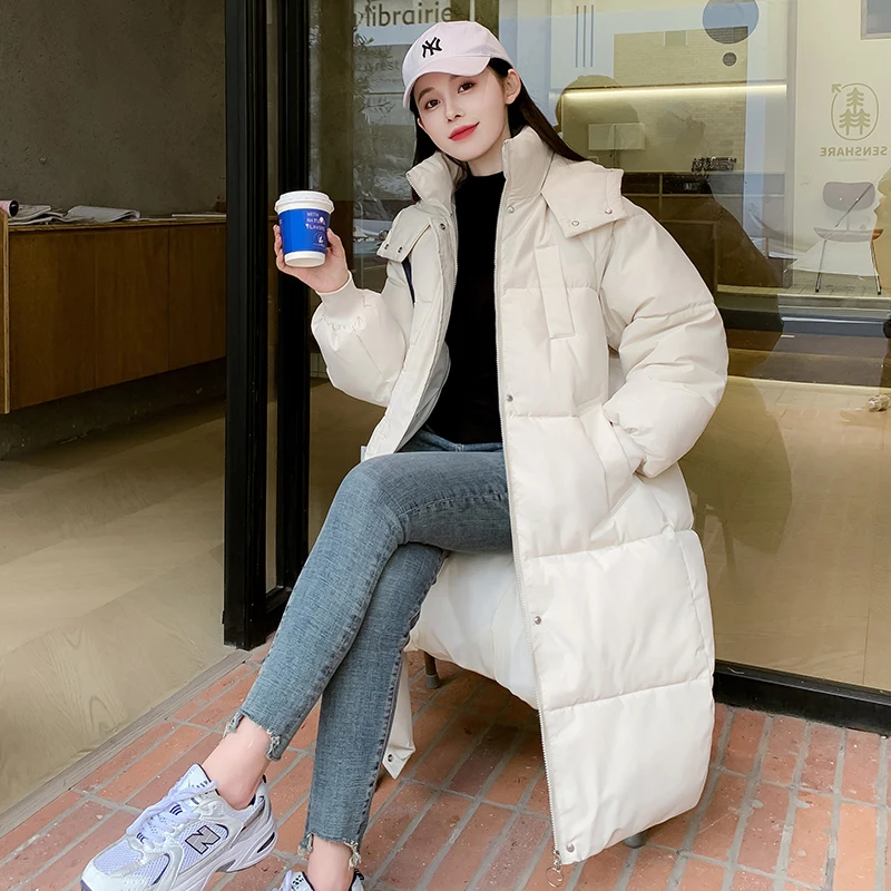 

CRRIFLZ женское осенне-зимнее теплое хлопковое пальто с капюшоном однотонная длинная куртка для женщин на молнии свободная Шикарная парка