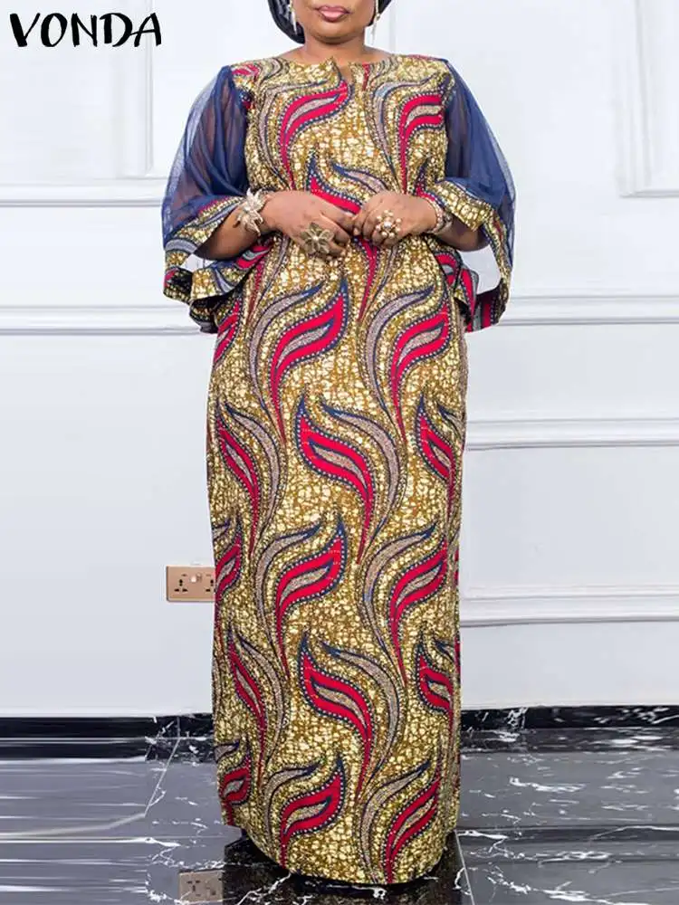

VONDA Y2K Stylish Kaftan Polyester Sundress Floral Printed Maxi Party Dress Women Half Sleeve O Neck Vestido Spring Fashion Robe