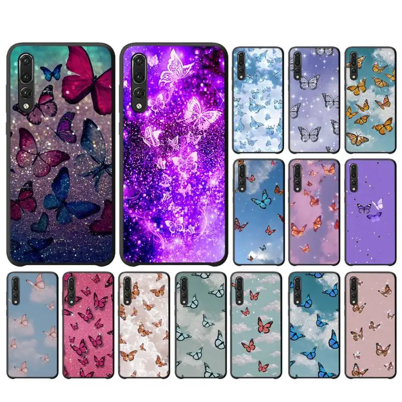

FHNBLJ Glitter Butterfly Phone Case for Huawei P30 40 20 10 8 9 lite pro plus Psmart2019