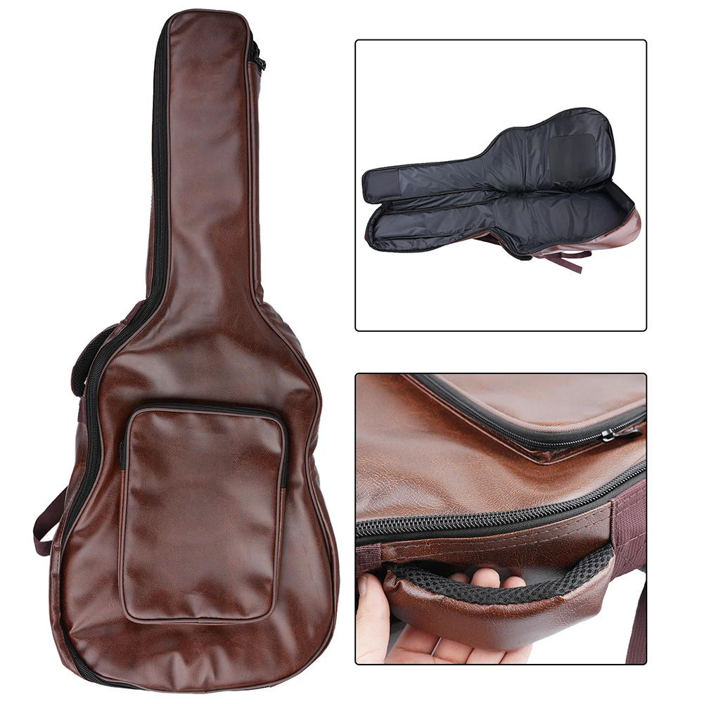 

40/41 Inch Guitar Bag PU Leather Padded Acoustic Classical Guitar Bag Double Waterproof Backpack With Adjustable Shoulder Strap