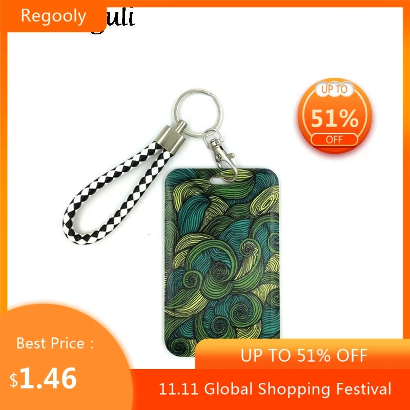

Vintage Green Leaves Creative Lanyard Card Holder Student Hanging Neck Phone Lanyard Badge Subway Access Card Holder Accessories