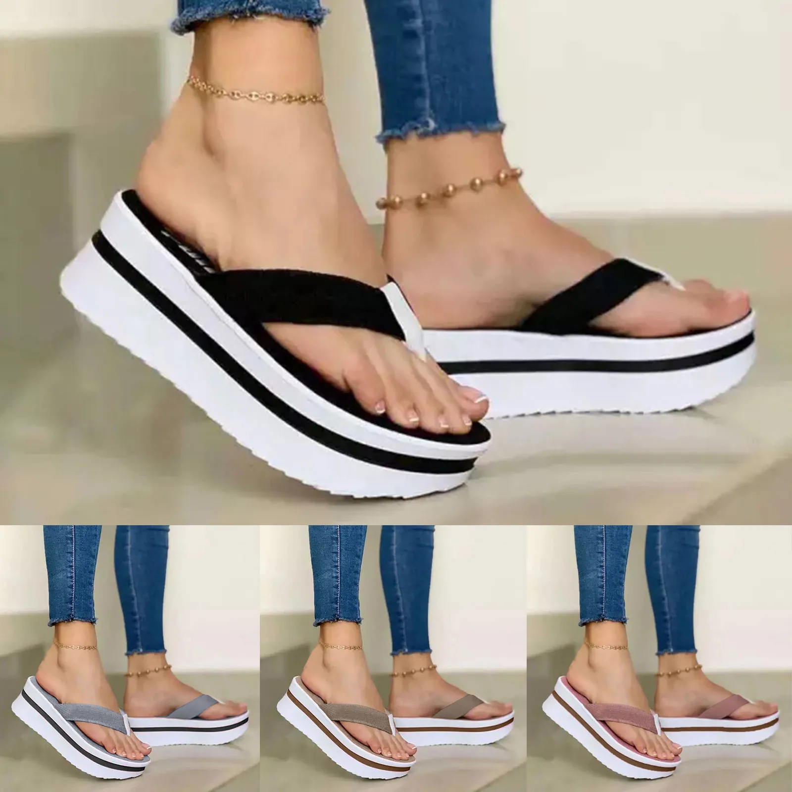 

Women's Plus Size Casual Platform Color Matching Flip-flop Sandals And Slippers Summer Ladies Slippers Shoes zapatos mujer 2022