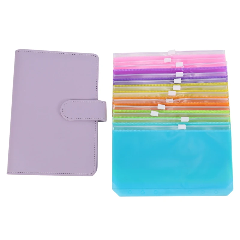 

A6 PU Leather Notebook Binder Cover Purple Refillable Planner Journal Binder For Budget System Scrapbooking