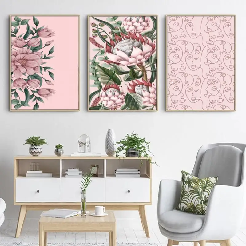 

Protea Peony Face Line Art Drawing Botanical Flower Canvas Painting Floral Modern Posters And Prints Living Room Home Decoration