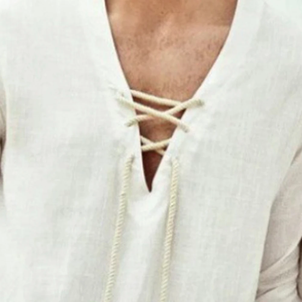

Tops Blouse Linen Shirts Long Sleeve Loose Mens Pocket S~2XL T-shirt V Neck 1 Pc Button Casual Cotton Linen Blend