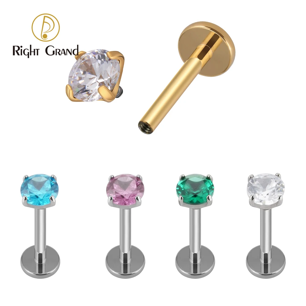 Титановые серьги правый большой 16 г имплантат 3/4 мм с фианитом Labret Monroe для губ