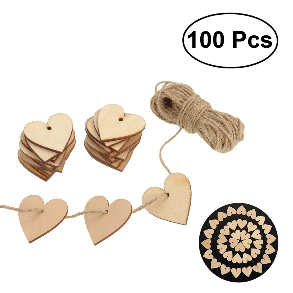 

100 Pcs 40MM Blank Heart Wood Slices Discs with 10M Natural Twine for Embellishments Wedding DIY Arts Crafts Making