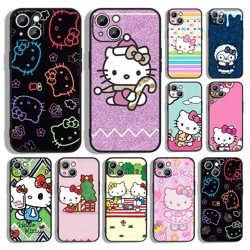 

Anime Cute HelloKitty Phone Case For Apple iPhone 14 13 12 11 XS XR X 8 7 6 6S 5 5S SE Pro Max Plus mini Black Cover