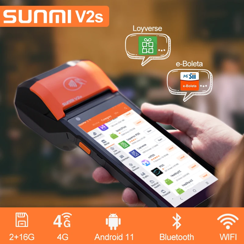 Новинка Sunmi V2s NFC 4G PDA Android 11 POS терминал чековый принтер портативный сборщик данных
