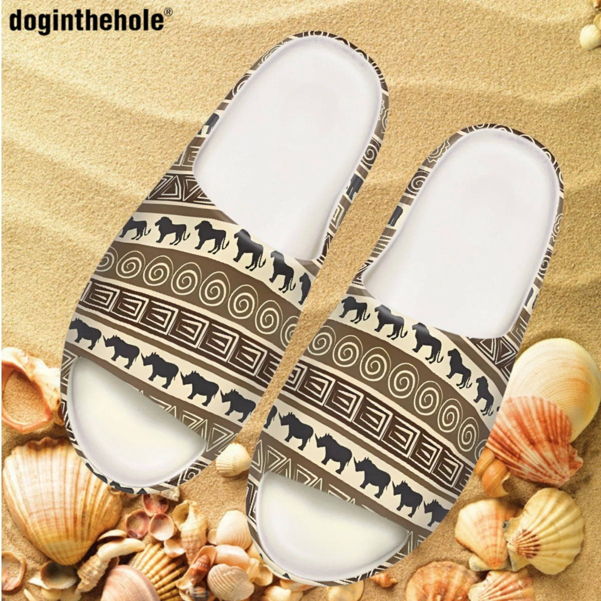 

Женские летние шлепанцы Doginthehole с принтом в виде старинных племенных тотем, новые сандалии из ЭВА для дома и улицы, Нескользящие пляжные санд...