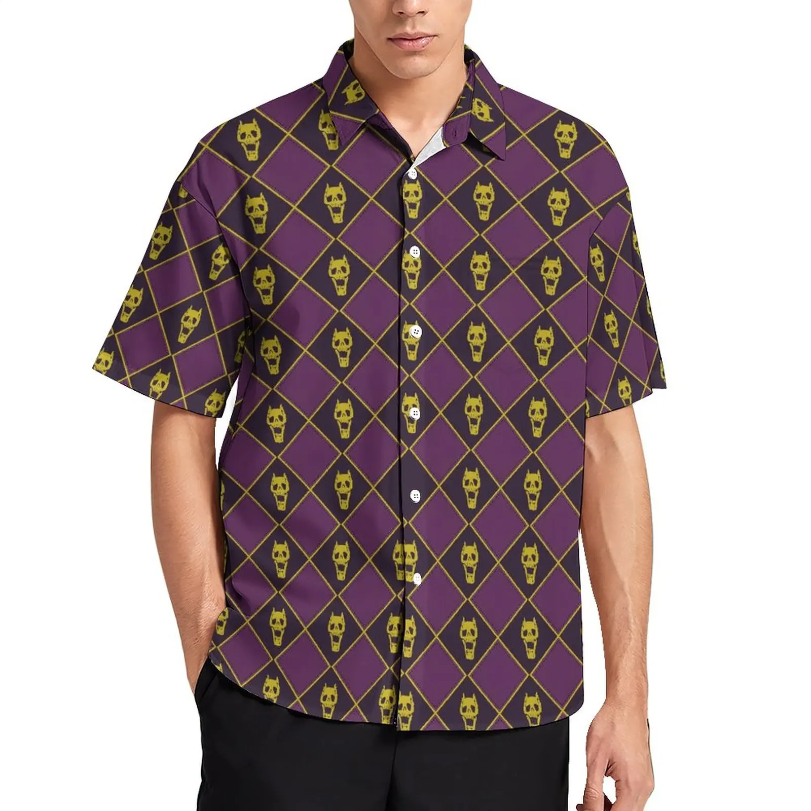 

Kira Yoshikage Jojos Bizzare Adventures Beach Shirt Killer Queen Skull Hawaiian Casual Shirts Mens Streetwear Blouses Print Top