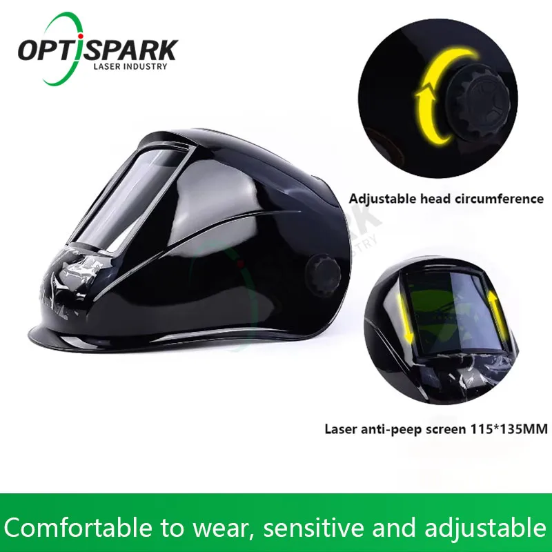 Фото Защитная маска для лазерной сварки/резки OPTISPARK 1003нм OD8+ с сертификацией CE, лазерный защитный шлем с широким обзором и защитой от излучения. №5
