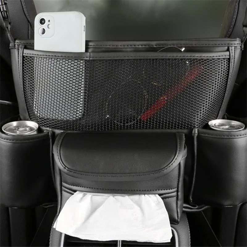 

Кожаная сумка-Органайзер на заднее сиденье, многофункциональный органайзер с сеткой для хранения среднего сиденья