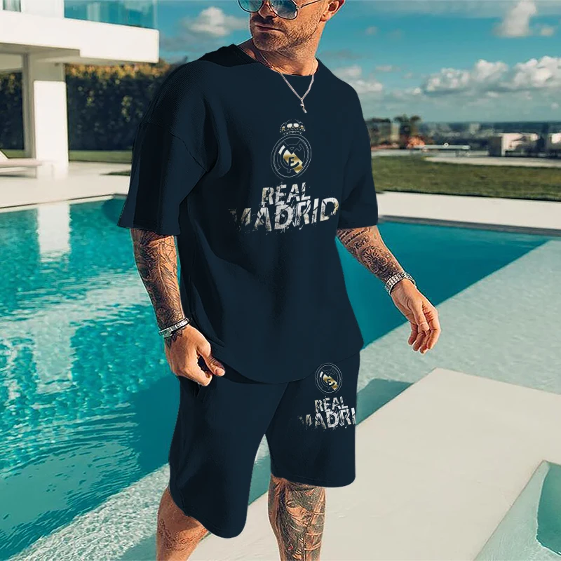 Мужская Летняя модная спортивная одежда для мужчин футболка + шорты комплект из 2