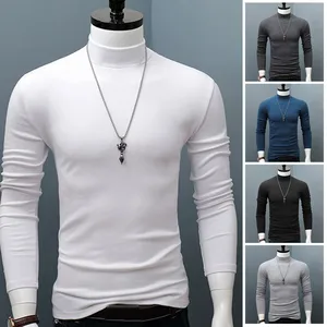 Imported Hot Winter Warm Men Mock Neck Basic Plain T-shirt Blouse Pullover Long Sleeve Top Male Outwear Slim 