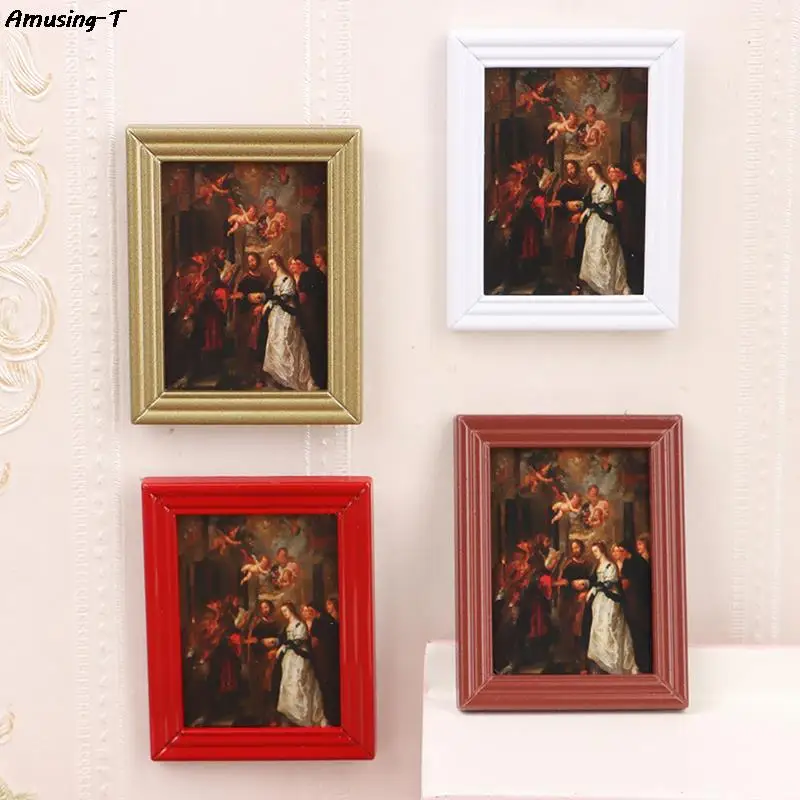 

New 1:12 Dollhouse Vintage Oil Painting Dollhouse Frame Wall Picture Doll House Home Photos Decoration Accessories