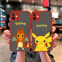 pokemon pikachu charmander phone case for iphone 13 12 11 pro mini max xs 8 7 plus se 2020 xr matte transparent light red cover