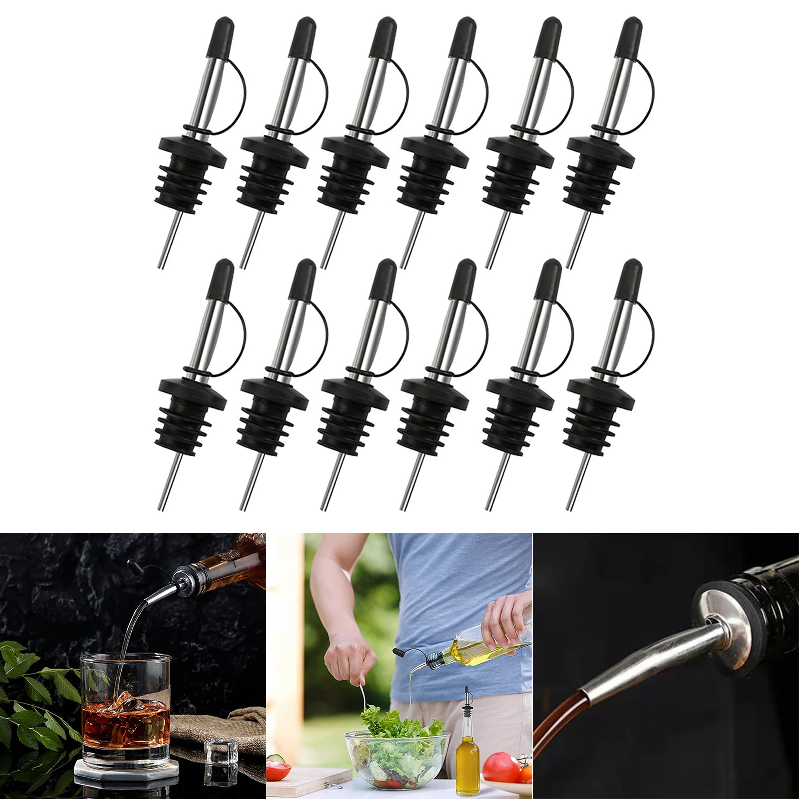 

12pcs Stainless Steel Liquor Bottle Pourer Stopper Dispenser With Cap Wine Bottle Stopper Barware Bar Kitchen Accessories