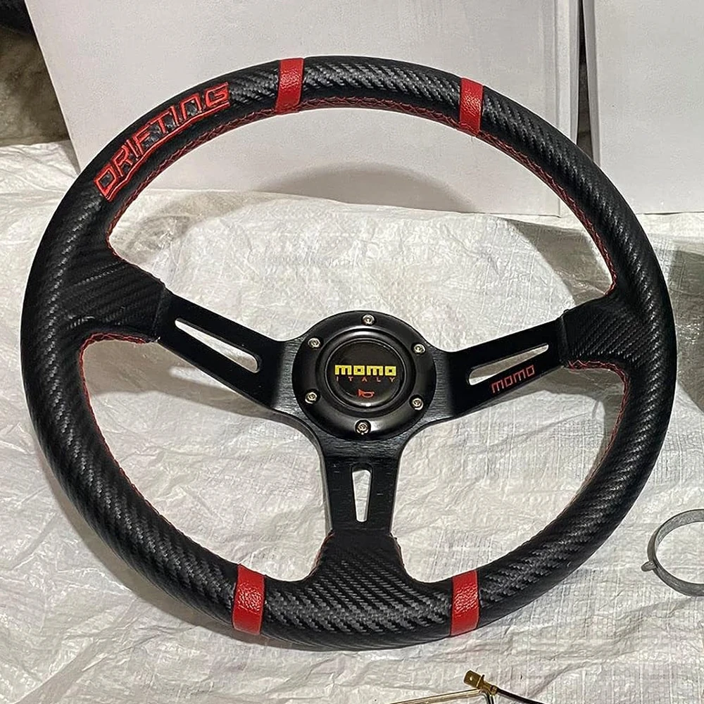 

Universal 14Inch MOMO Racing Steering Wheel Car Carbon Leather Drifting Steering Wheel Volantes For VW HONDA TOYOTA BMW Nissan