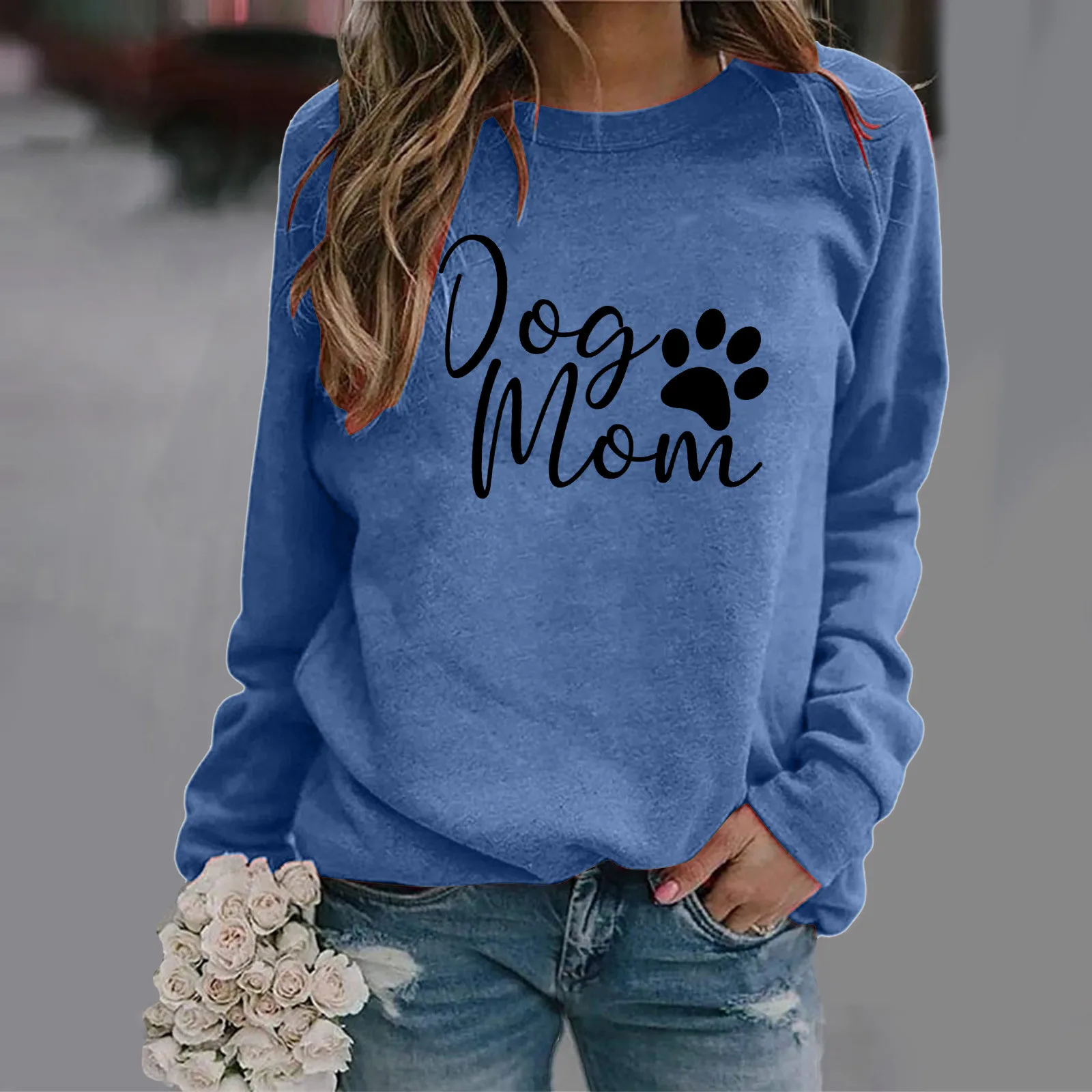 

Pullover Sleeve Dog O-Neck Shirt Women Casual Blouse Tops Printing Long Women's Blouse Junior Shirt for Summer