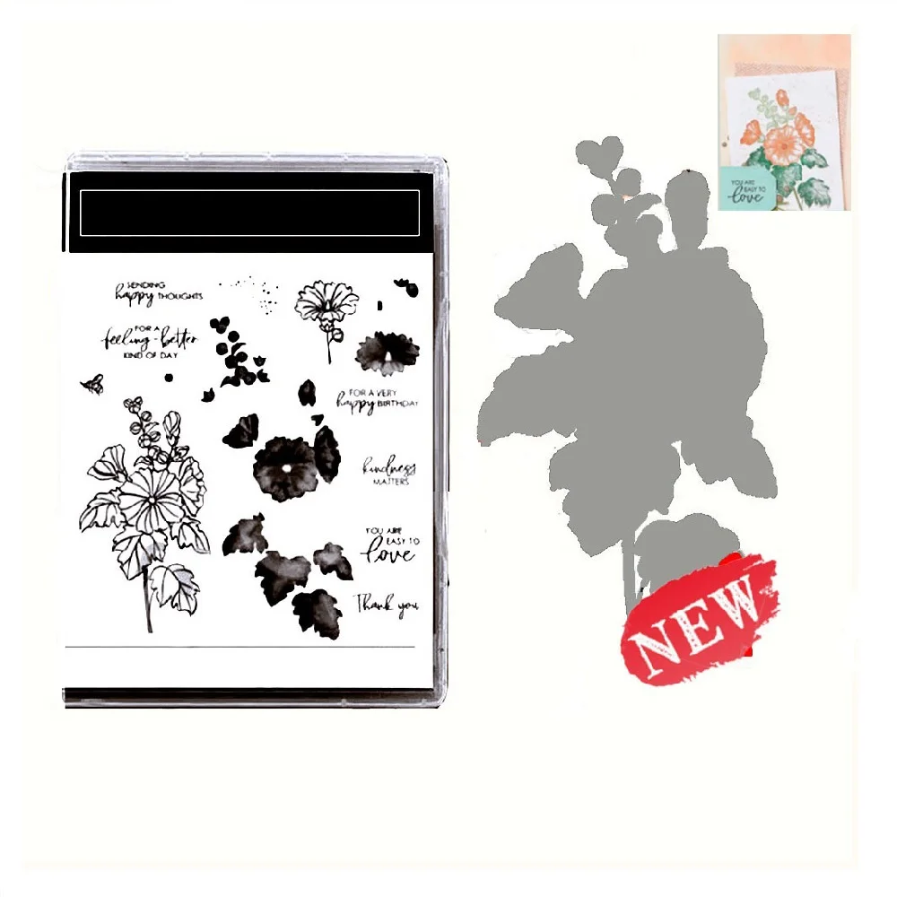 

New Flower Thanks Love Metal Cutting Dies And Clear Stamps Diy Scrapbooking Decoration Card Embossing Craft Painting Template