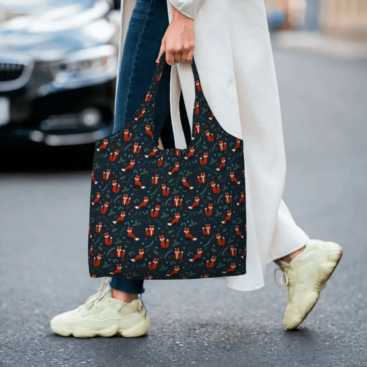 

Folly Fox Print Shopping Bag Woodland Floral Gift Retro Handbag Cloth Work Student Bags