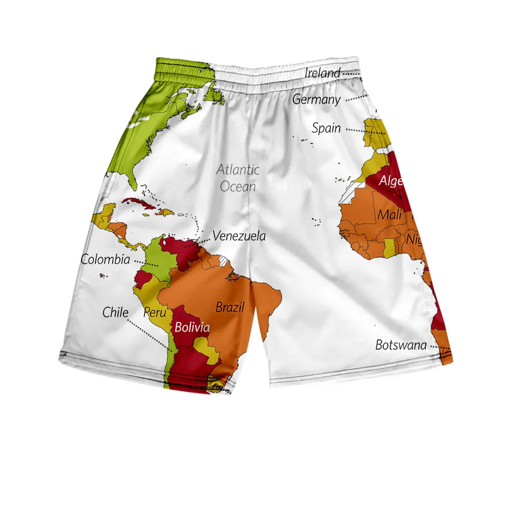 

2022 New Summer Men's Swim Surf Basketball Outdoor Sports Running Fitness Casual Beach World Map Print Loose Shorts Easy To Dry