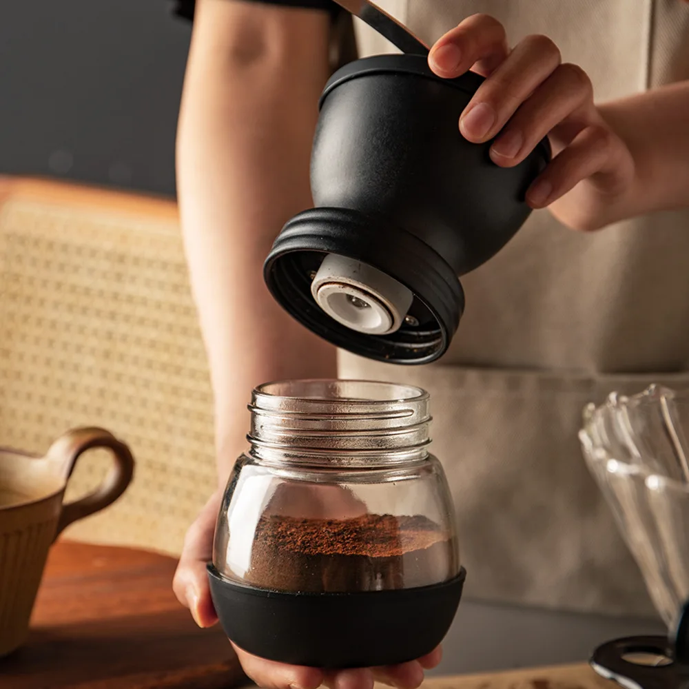 

Manual Coffee Grinder Machine Adjustable Glass Bean Burr Mill Hand Crank Portable Household Crusher Coffee Bean Kitchen Tools