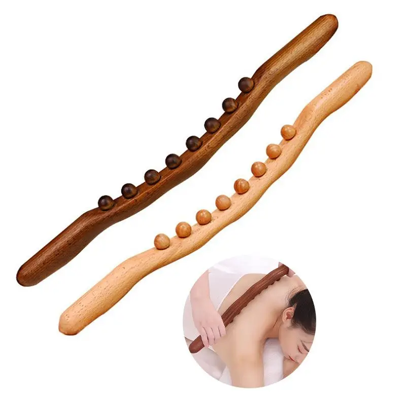 

New 8 Beads Gua Sha Massage Stick Carbonized Wood Back Body Meridian Scrapping Therapy Wand Muscle Relaxing Acupuncture Massager