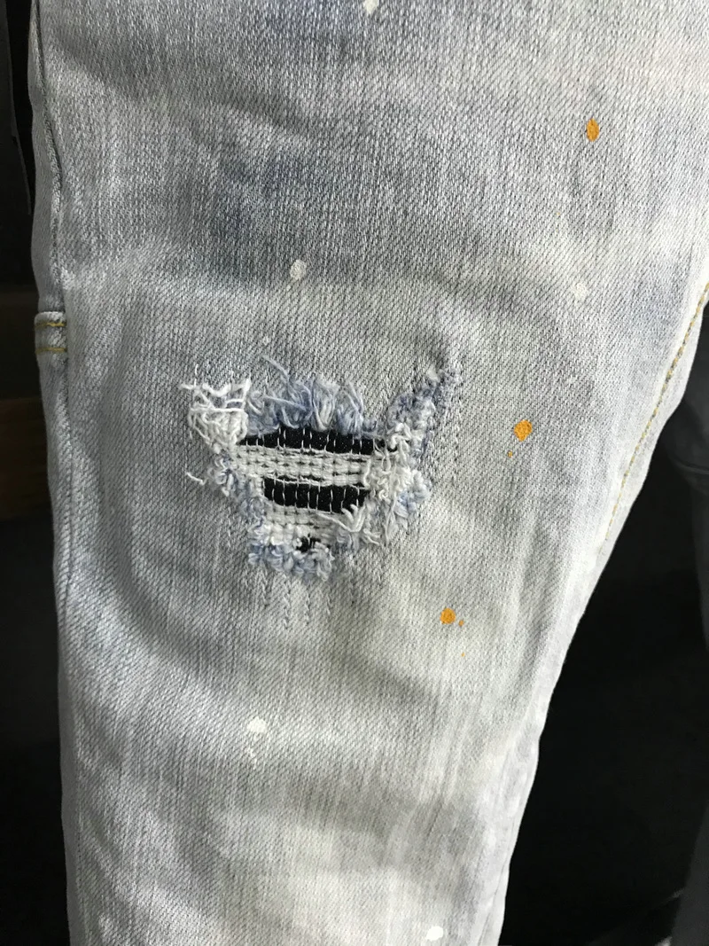 New Men's Dsquared2 Buttons Jeans Ripped For Male Skinny  Pants Men's Denim Trousers Top Quality Slim Jeans A389