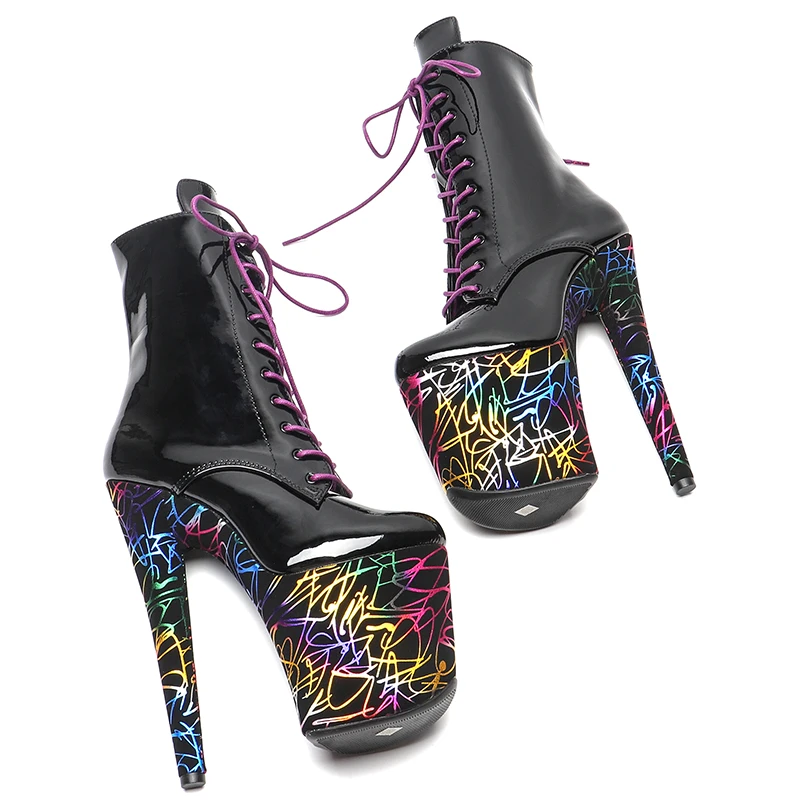 Leecabe  20CM/8Inch patent Upper two color mix  Platform Sandals  party High Heels Shoes Pole Dance boots