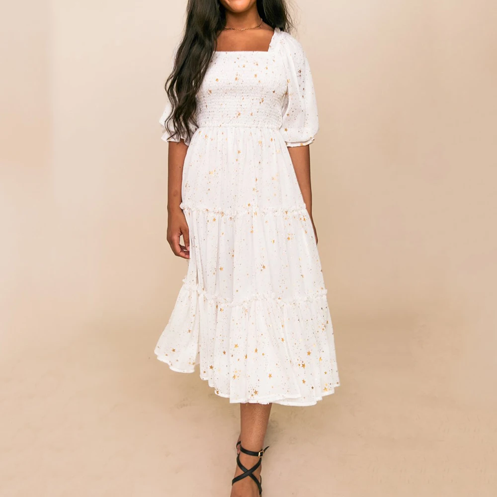 

2022 популярные женские Платья с цветочным принтом, модное длинное платье с открытой спиной и коротким рукавом, с круглым вырезом, плиссирова...