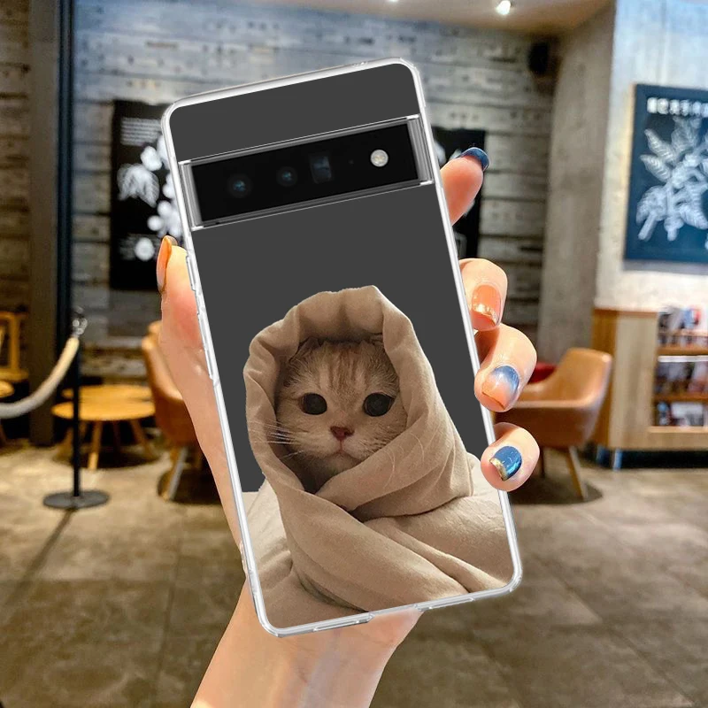 Cartoon Fun Cat Pet Dog Phone Case For Google Pixel 9 8 7 6 Pro XL 8A 7A 6A 5 4 5A 4A 3A 5G soft Silicone Clear TPU Cover