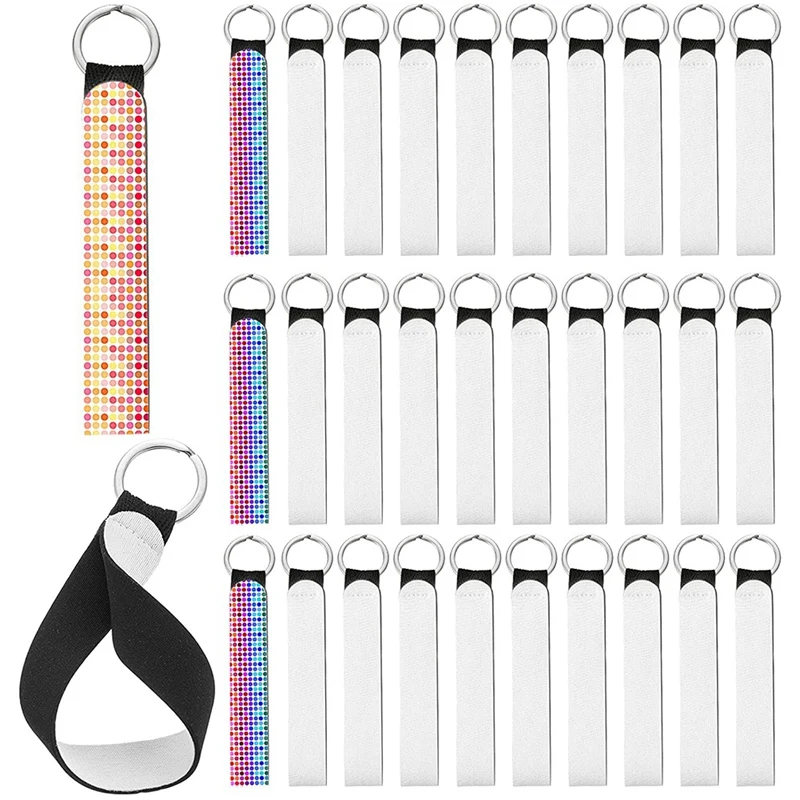 

40 Pcs Sublimation Keychain Blanks Neoprene Wristlet Keychain DIY Keychain Wrist Lanyard Keychain Holder Blank Keychain