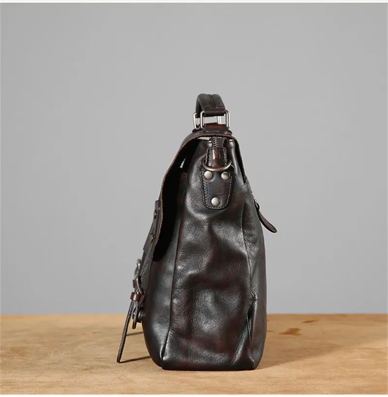 Fashion vintage genuine leather men's briefcase business casual high quality luxury soft real cowhide laptop shoulder bag