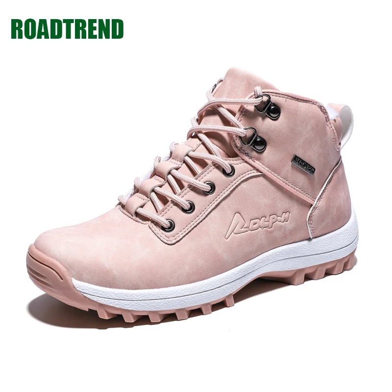 2022 Winter Hiking Boots Women Pink Plush Warm High Top Snow Shoes PU Leather Waterproof Anti-Slip Ankle Boots Trekking Shoes