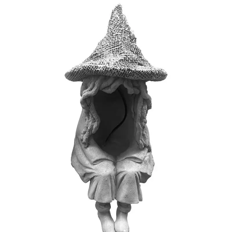 

Witch Sitting Statue Spooky Sculpture Solar Energy Lamp Realistic Decoration Supplies For Gardens Stairs Parties And Courtyards