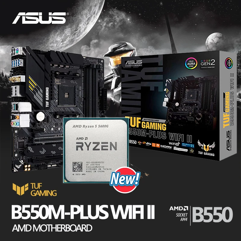

Новый комплект материнской платы AMD Ryzen 5 5600G R5 5600G + ASUS TUF GAMING B550M PLUS (Wi-Fi) II Micro-ATX, Ryzen, новый, но без вентилятора