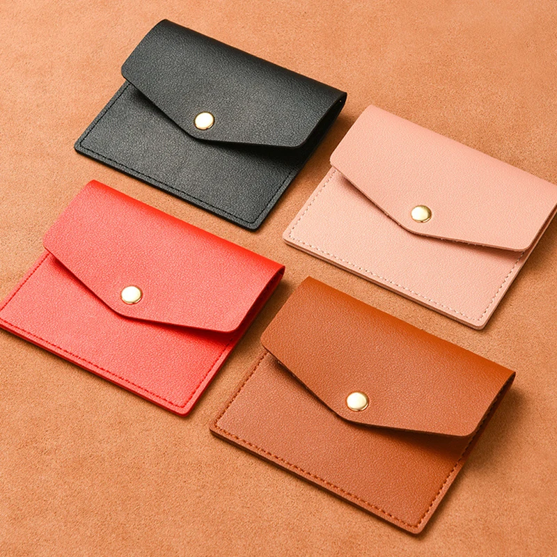 

PU Leather Mini Envelope Change Bag Simple Buckle Large Capacity Card Bag Women Coin Purse Print Name 4 Card Slots Card Holder